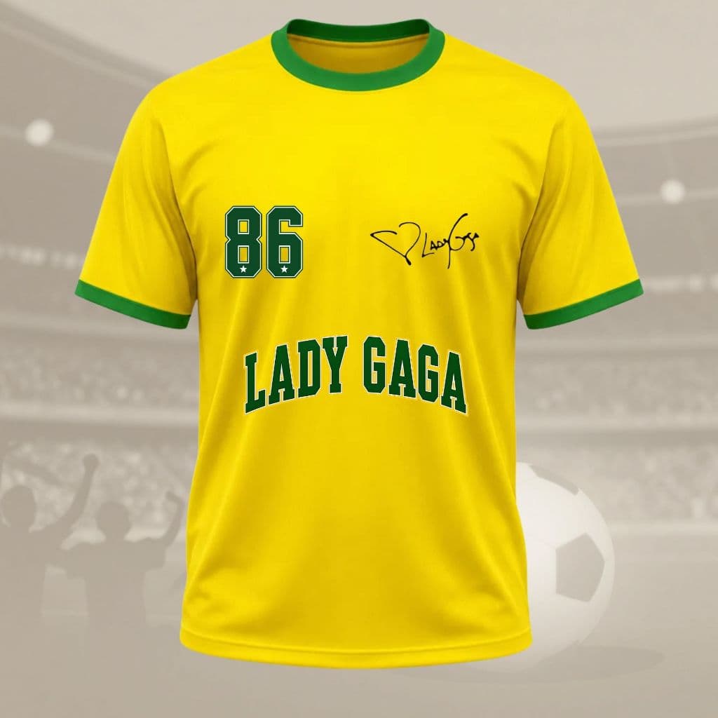 Camiseta Lady Gaga Pop Camisa do Brasil Copa do Mundo Algodão Unissex