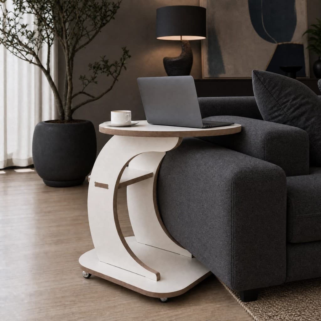 Mesa De Apoio Lateral Para Sala Com Rodinhas Encaixe Rápido