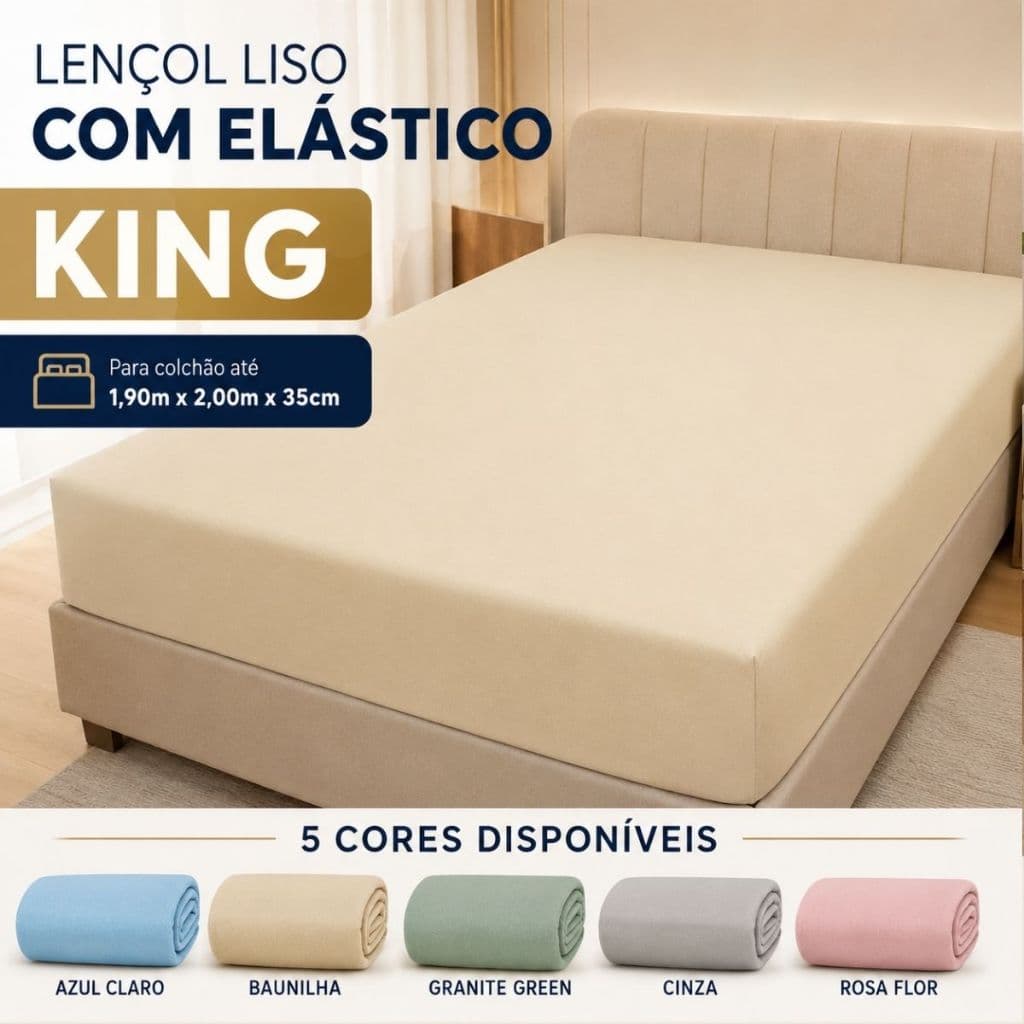 Lençol Cama King Size Com Elástico Adulto Malha Macia 100% Algodão Liso Avulso