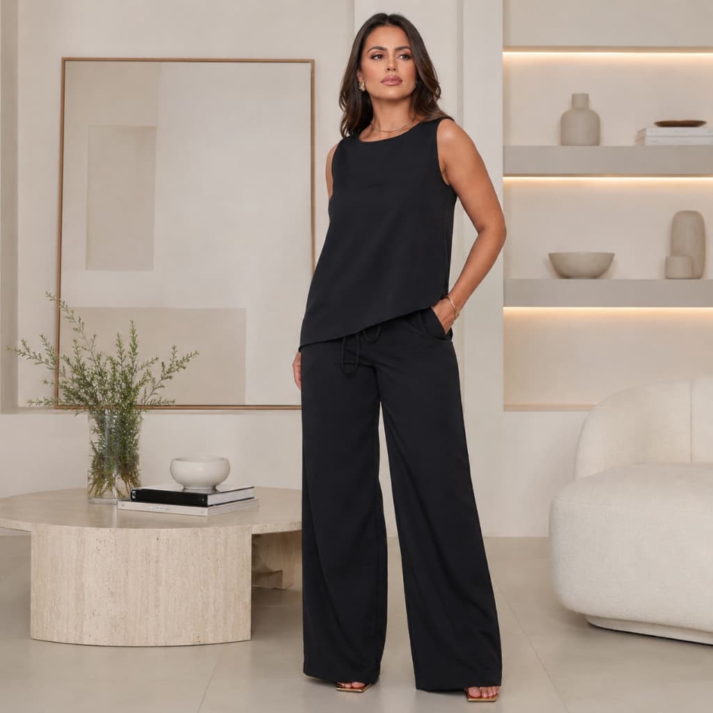 Conjunto Feminino De Blusa Assimétrica e Calça Alfaiataria Social Elegante Feminina
