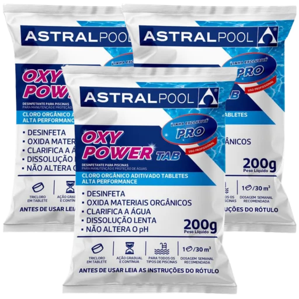 Kit 03 Pastilha Tablete de Cloro Para Limpeza de Piscina 5 em 1 - 200g Astral Pool