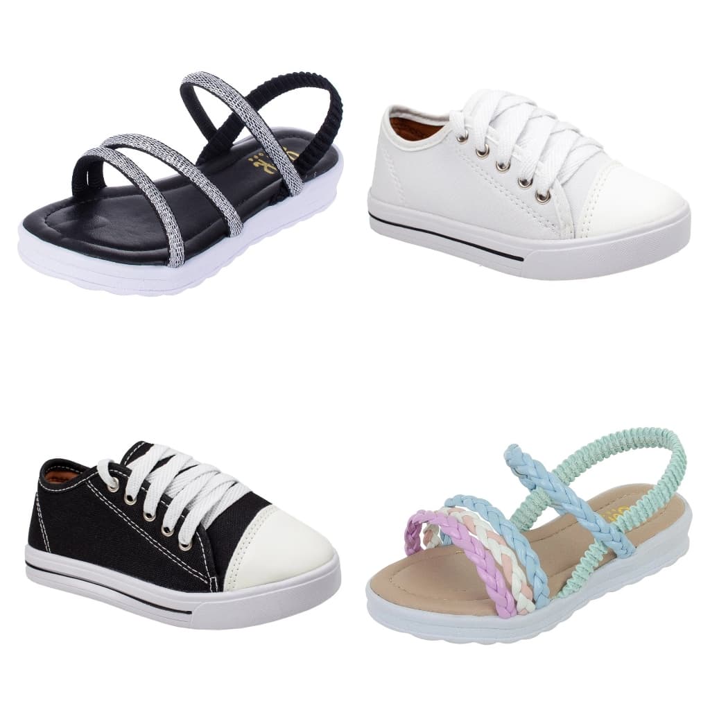 Sandalias  e Tenis Star Meninas kit 4 Pares Linha Premiun