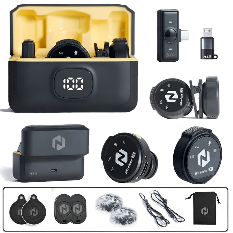 Microfone ZCCO J6 200m Alcance 2.4G Duplo Magnético p/ Android iOS