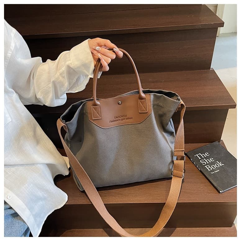 Bolsa Tote Feminina de Lona Grande Capacidade Bolsa Ombro Transversal Casual Elegante para Trabalho e Faculdade