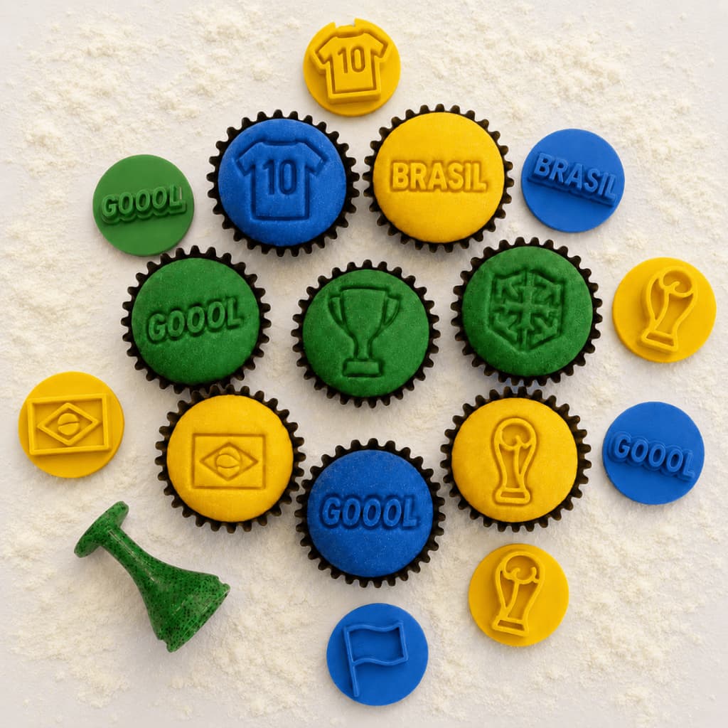 Kit Marcador 6 Brigadeiro Copa do Brasil 2026 Carimbo Doce Molde Festa Aniversário Confeitaria 6 Unidades Marcadores