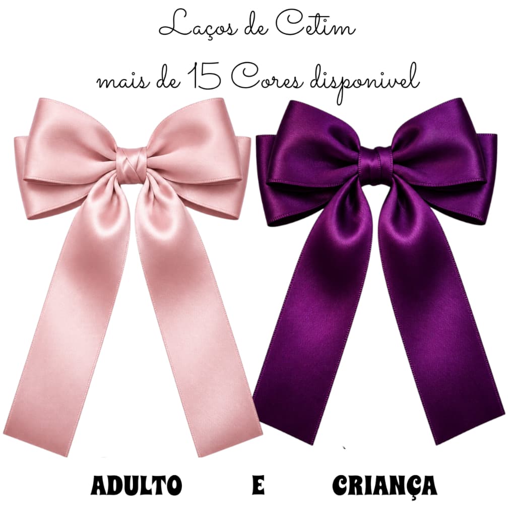 Laço de cetim tendência Virginia com pontas para cabelos crianças. Infantil/adulto no bico de pato.