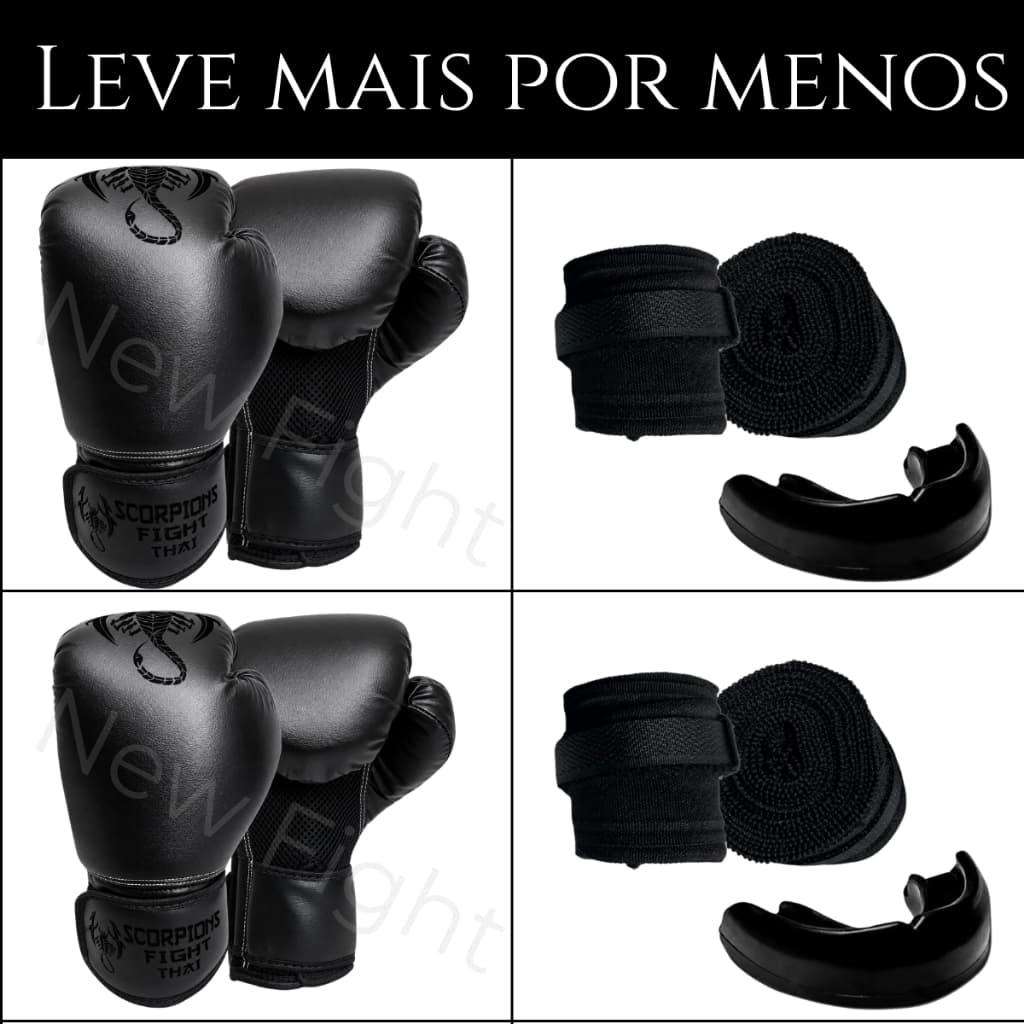 Duas Luvas de Muay Thai + Dois Protetores Bucais + Dois pares de Bandagem