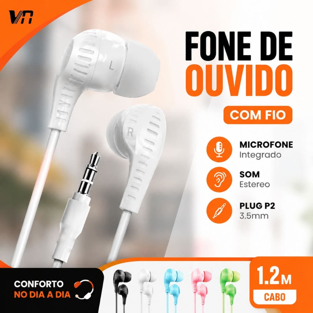 Fone de Ouvido Confortável Cores Sortidas Com Fio Microfone 3.5mm Estéreo para Celular M82