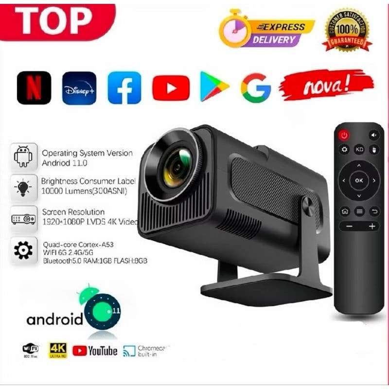 Projetor Smart HY 320mini Preto Android Full HD 1920x1080 Bluetooth Wi-fi