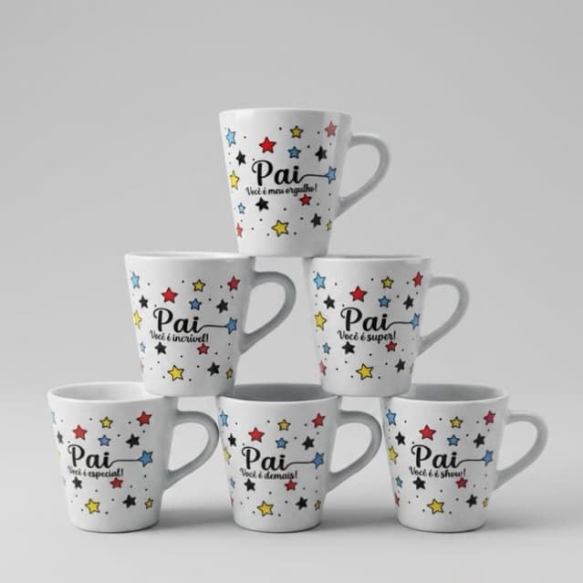 Jogo Caneca 120ml Pai Estrela Frente Xícara Chá Café Personalizada Pai Estrela Porcelana Desing Sofisticado Presente Top