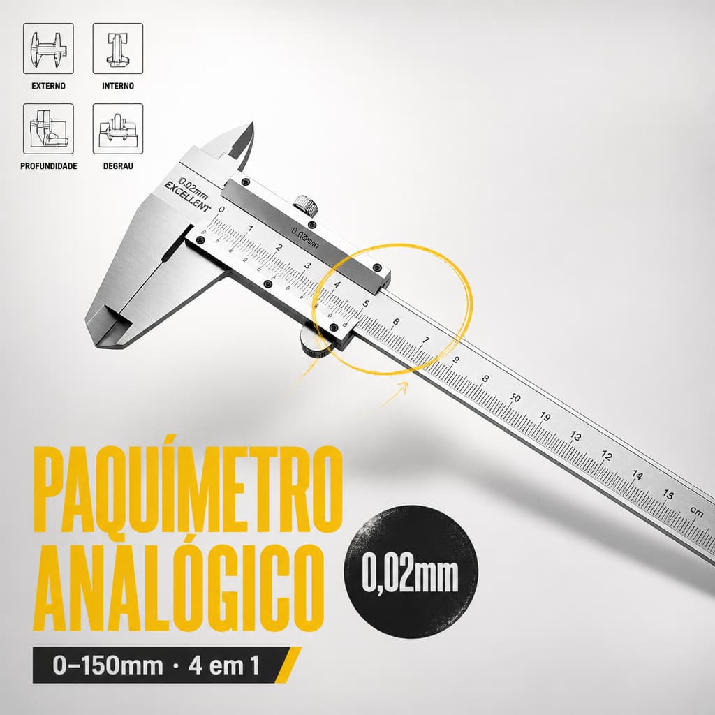 Paquimetro Analógico Manual Universal 150mm Aço Inox  ProfissionaL