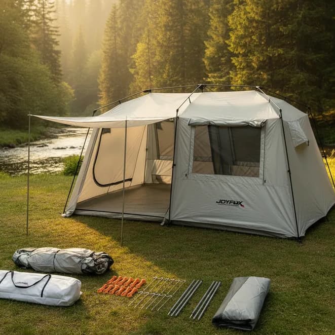 Barraca Camping Automática Joyfox Family Luxe 15 Pessoas 420x320x240cm Impermeável 4000 mm Grande Varanda Barraca