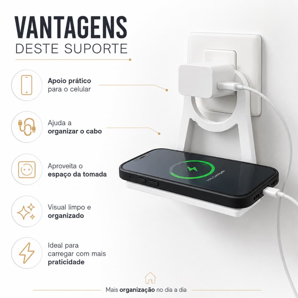 Suporte Celular Na Tomada Carregador Organizador Universal Pratico Encaixe Rápido