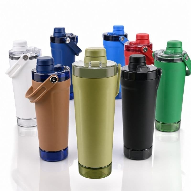 Coqueteleira Shaker 800ml Inox com Compartimento para Whey e Suplemento com Alça À Prova de Vazamento Academia Fitness