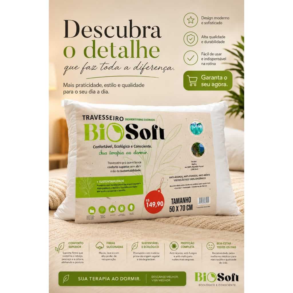 Travesseiro Premium Eco-Confort 50x70cm: O Equilíbrio Perfeito entre Firmeza e Maciez.