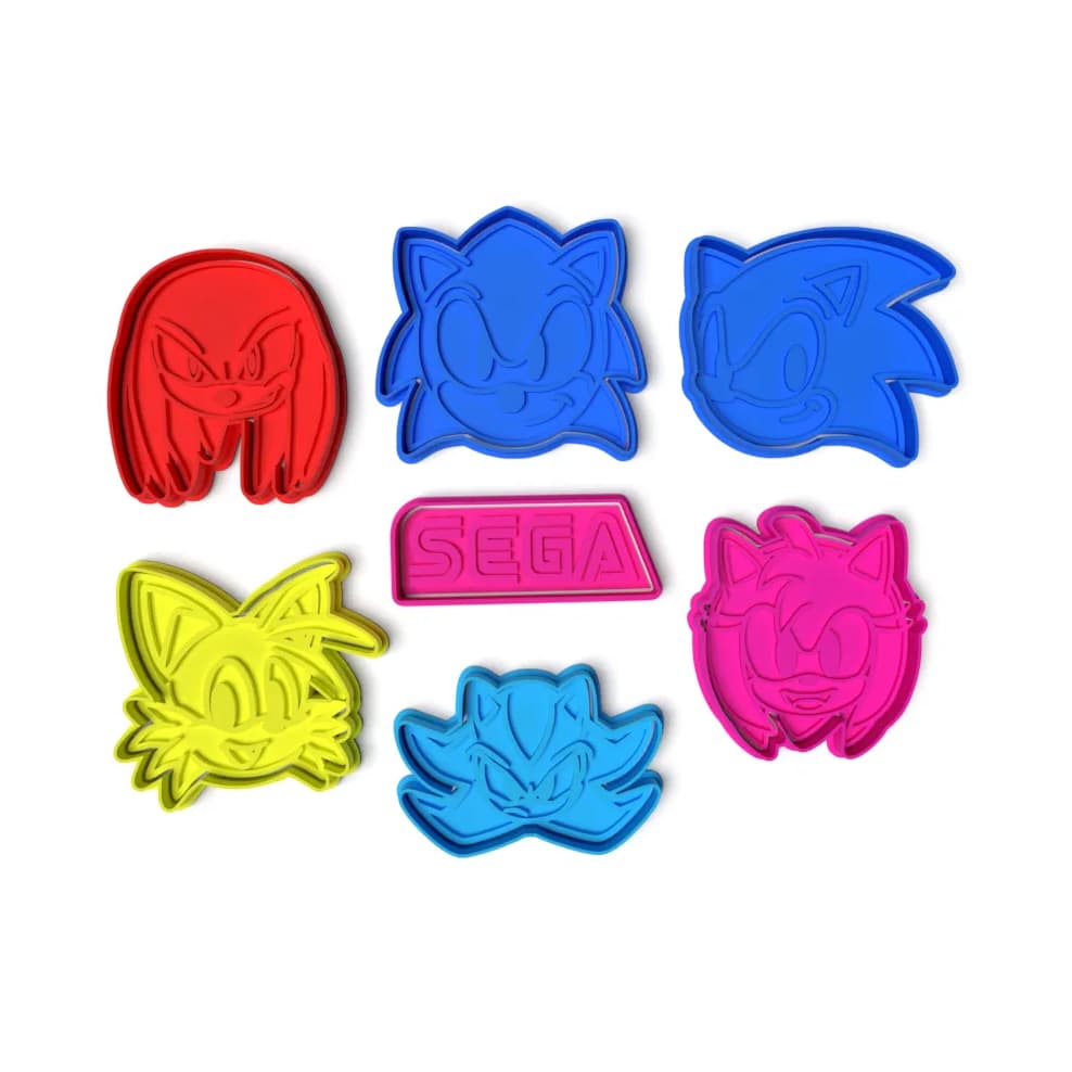 Kit 7 Cortadores para biscoito Sonic Impressao 3D Desenho Festa Aniversário
