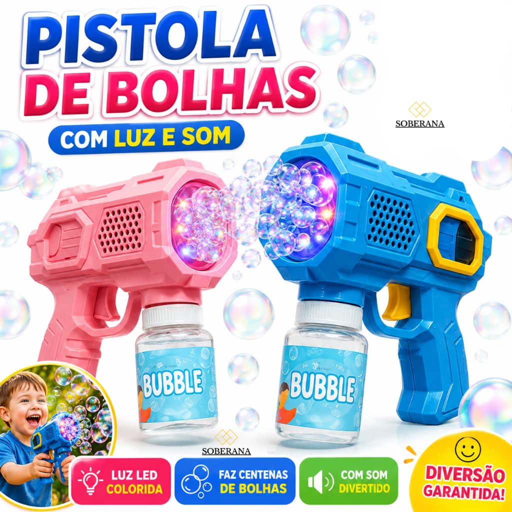 Lança Bolhas Brinquedo Infantil Led Colorido Pistola Automática Lança Bolha Menino Menina Festa