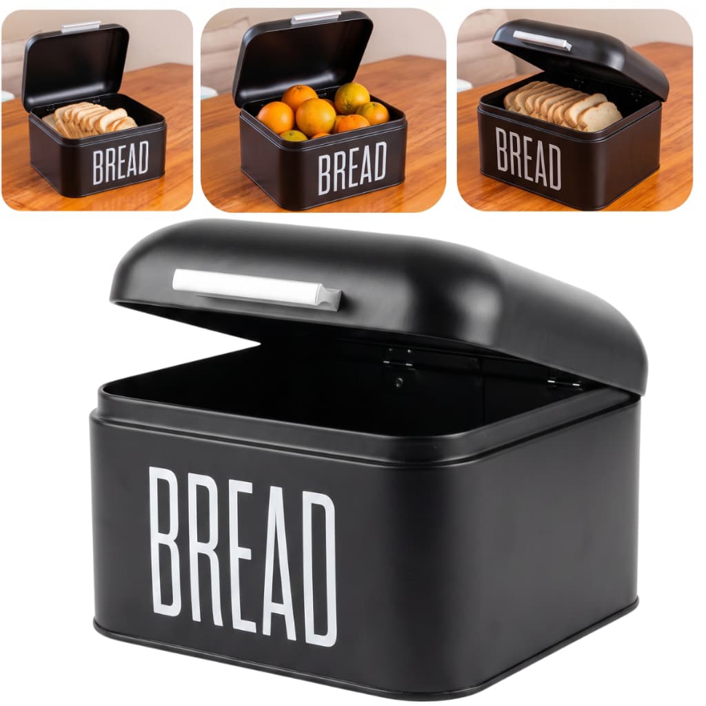Porta Pão Grande Metal Organizador De Pães Em Lata Bolo Com Tampa Articulavel Preto