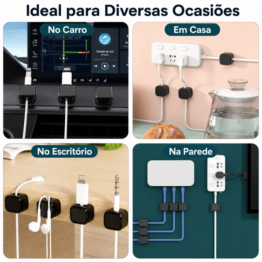 Organizador de Cabos Magnético - Fixação Forte e Design Inteligente