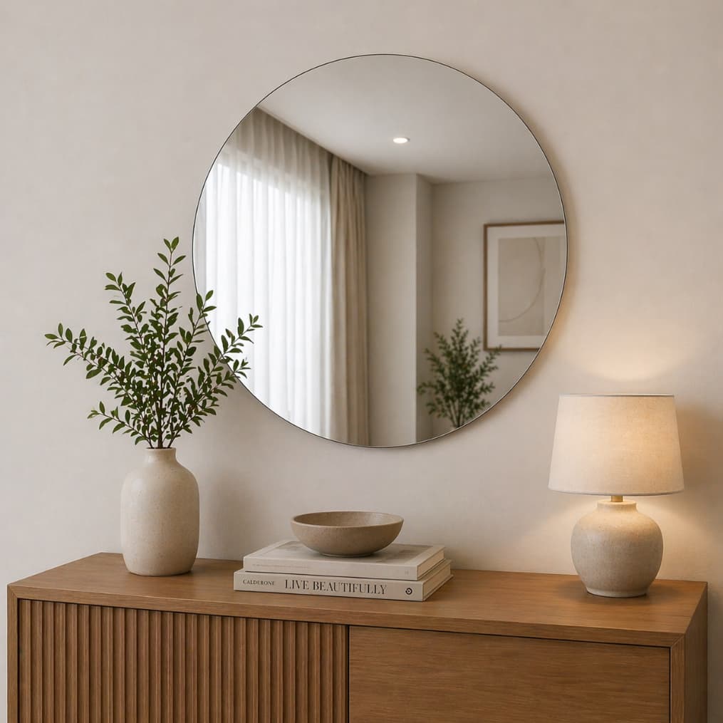 Espelho Redondo 60cm Sem Moldura Decorativo para Banheiro Sala Quarto Moderno