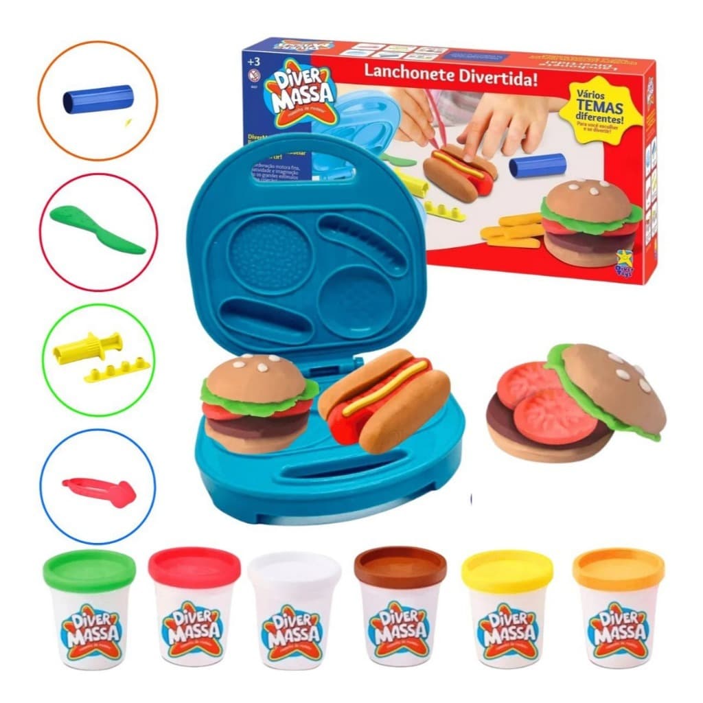 kit Massinha Lanchonete Divertida Brinquedo Infantil Massa Modelar Colorida
