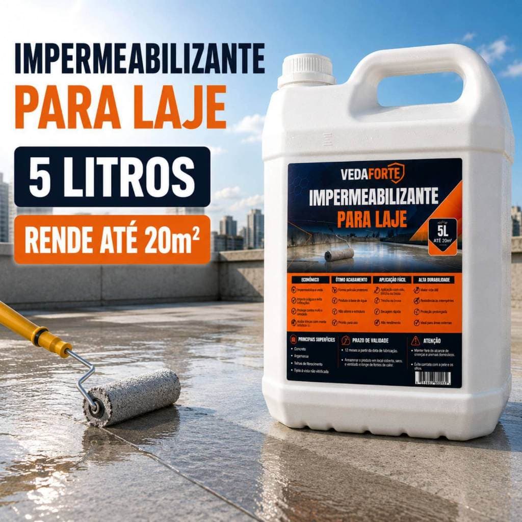 Impermeabilizante Para Laje 5 Litros Rende Até 20m² Vedação De Laje Contra Infiltração Alta Resistência