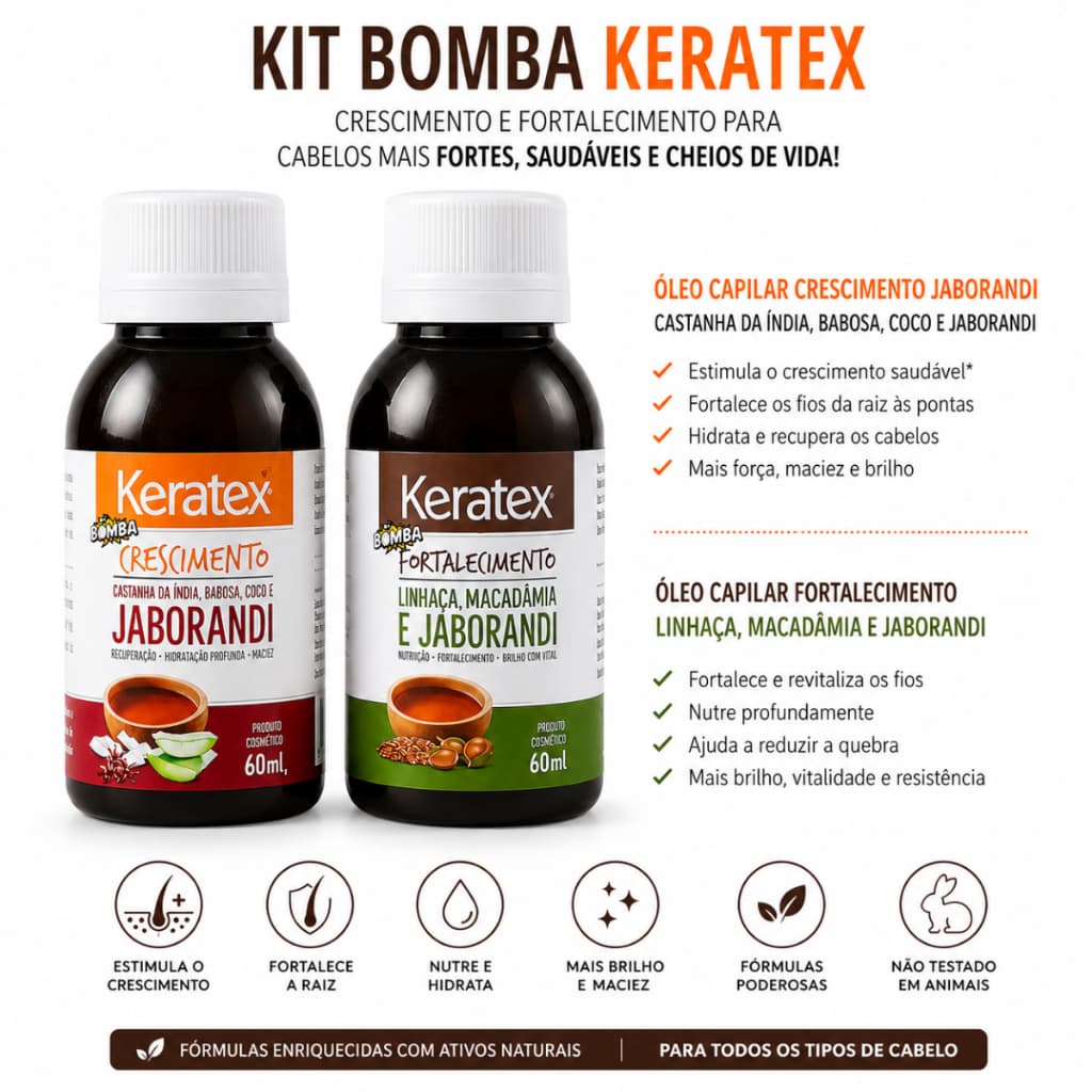 Kit 2 Óleos Capilares Keratex Jaborandi Crescimento E Fortalecimento 60ml