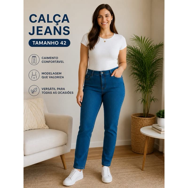 Calça Jeans Feminina Nova – Tam. 42 (Forma Pequena) 👖✨  Calça jeans feminina nova, tamanho 42, com forma pequena.