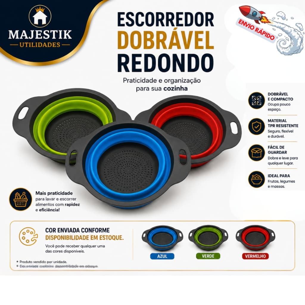 Escorredor de Silicone Retrátil - Design Compacto, Fácil Armazenamento, Material Qualidade Alimentar
