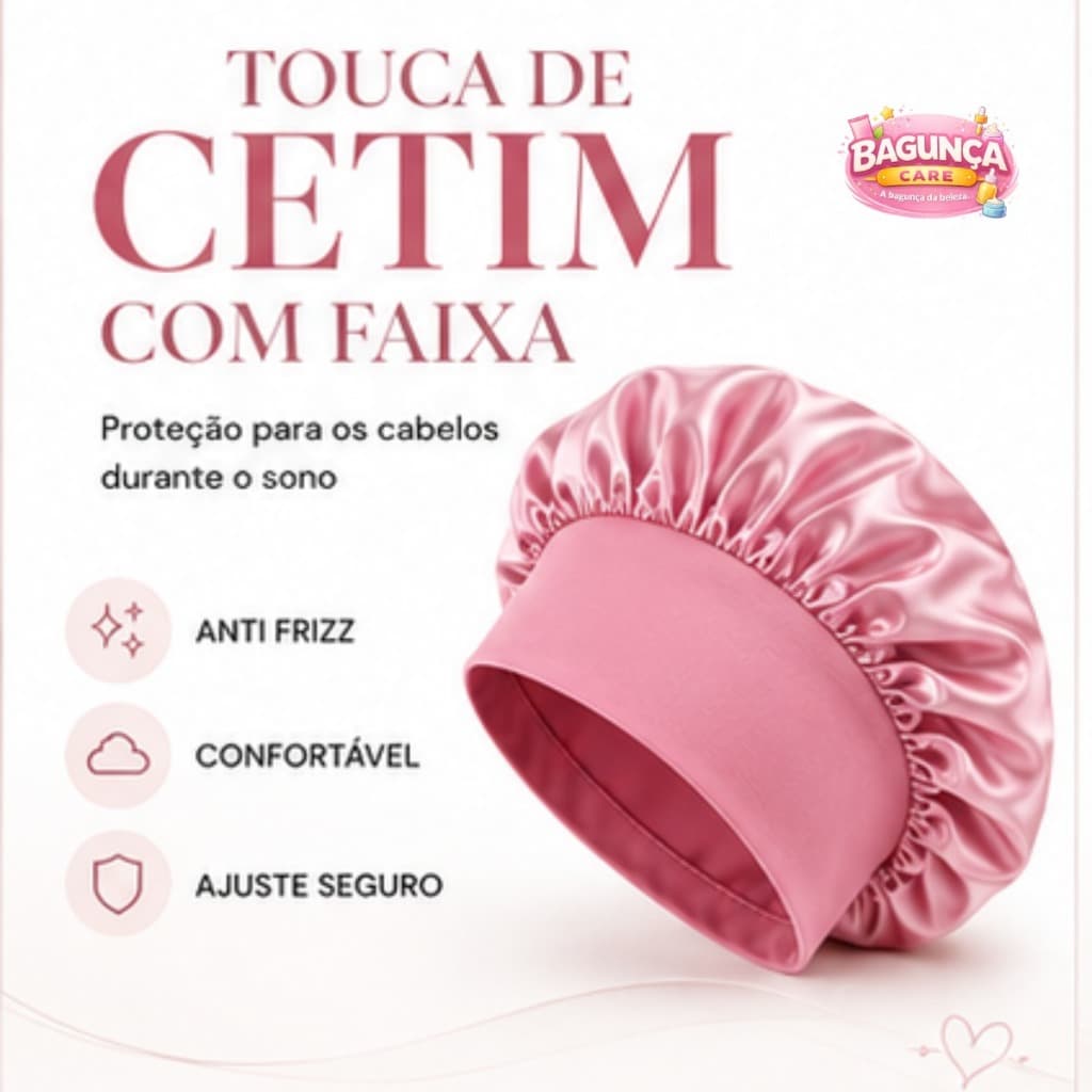 Touca de Cetim com Faixa Larga – Proteção Capilar Noturna, Conforto e Fixação Perfeita