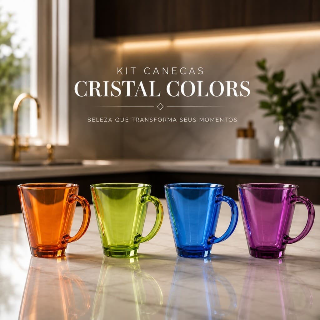 Canecas de Vidro Coloridas 350ml jogo Premium