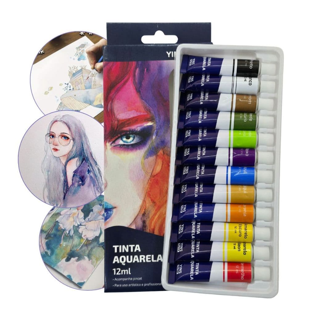 Tinta Aquarela Water Colors Bisnaga 12 Cores Com pincel profissionais e amadores