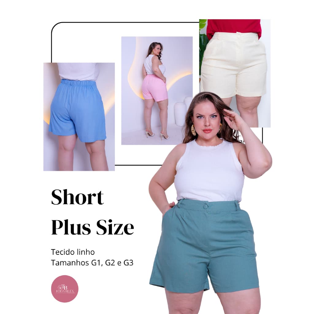 Short de Linho feminino plus size com bolso e botão forrado