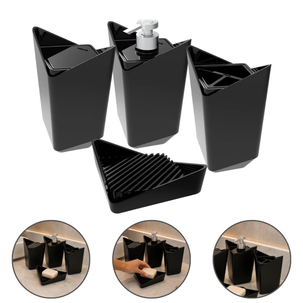 Kit Banheiro Lavabo 4 Peças Porta Escova Saboneteira Liquida Porta Algodão Cotonete Porta Sabão