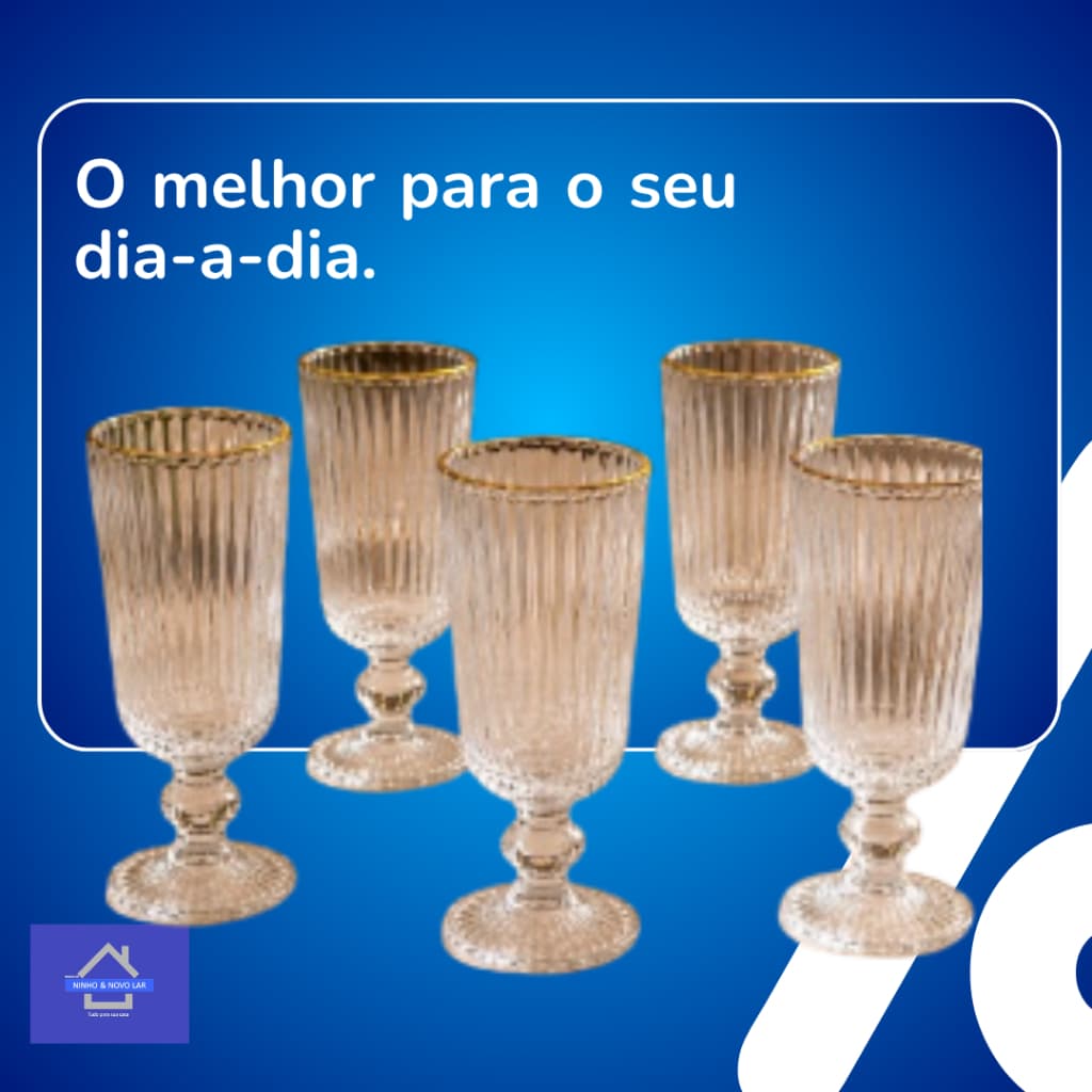 Jogo 6 Taças Champagne Versalhes Gold 170ml Vidro Borda Dourada Luxo