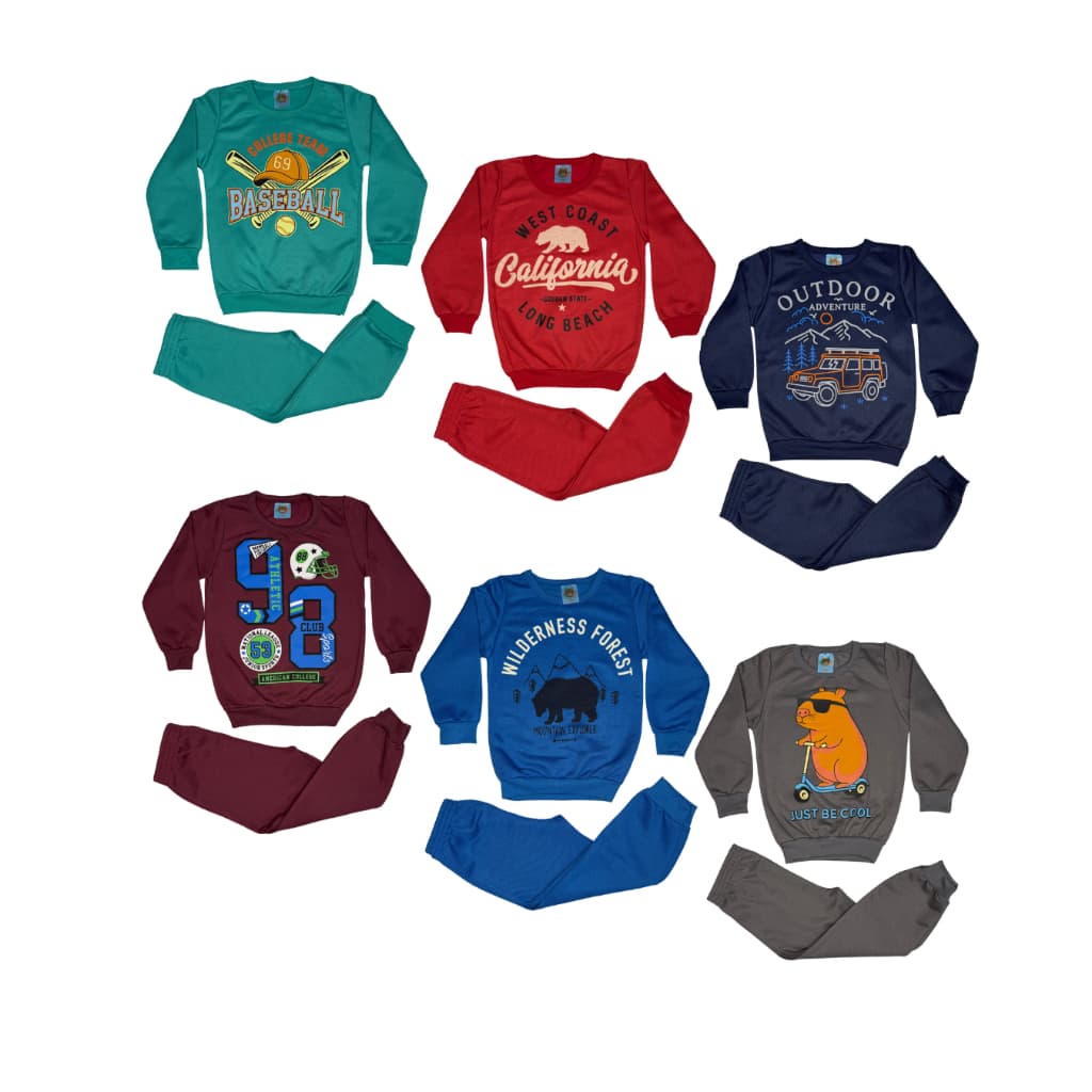 Kit 2 Conjuntos Moletom Sortido Infantil Menino Inverno 2 Casacos 2 Calças Tam 1 - 10