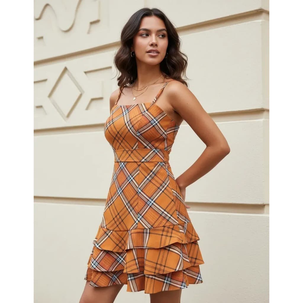 VESTIDO XADREZ CURTO RODADO COM FORRO CONFORTAVEL E ELEGANTE