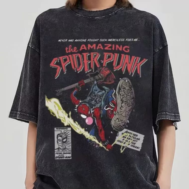 Camiseta ESTONADA camisa lavada the amazing spider punk man gotica estilosa