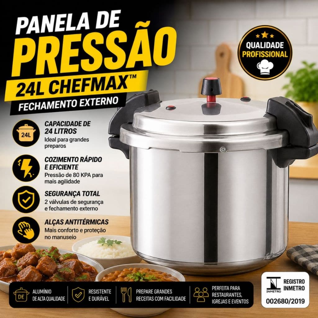 Panela Pressão 24 L Profissional Fechamento Externo Segura Alumínio Industrial Nacional Restaurantes