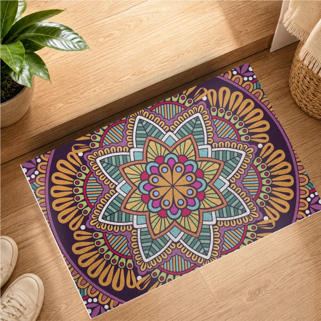 Tapete Capacho Mandala Laranja Com Roxo - CA 001436