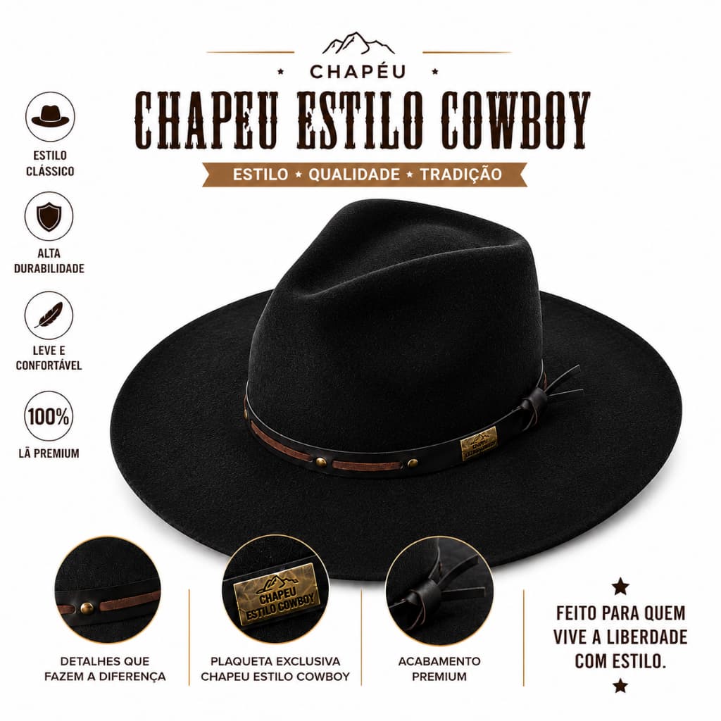 Chapéu Country Feltro Aba Média Luxo Estilo Gusttavo Lima Rodeio e Festa