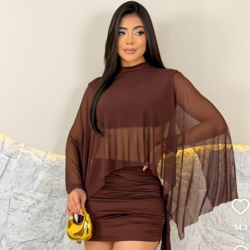 Conjunto Feminino Top É Saia Com Tule Moda Gringa Tecido Suplex Com Um Toque de Poliamida