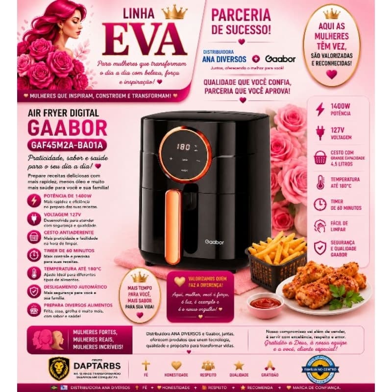 🌈🇮🇱✡🇧🇷AIR FRYER GAABOR (GA-E45A01) 4 L 1400W 127V