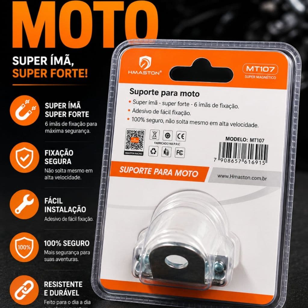Suporte Magnético para Celular Moto MT107 6 Ímãs Super Fortes Universal Fixação Segura