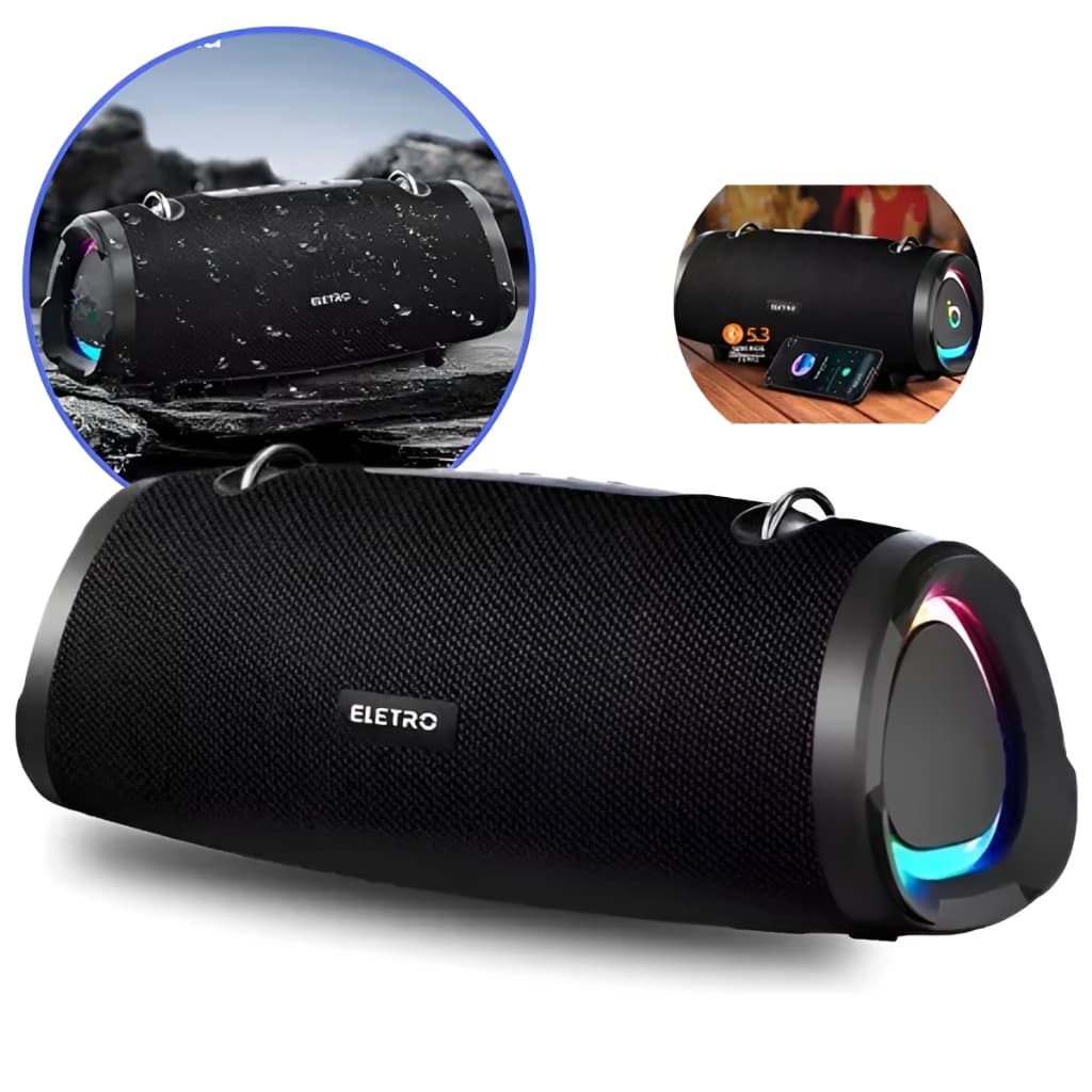 Caixa  De Som Bluetooth 150w  Boombox Graves Potentes Bass Boost Alto Super Potente Leds RGB e Radio FM e Alça De Ombro