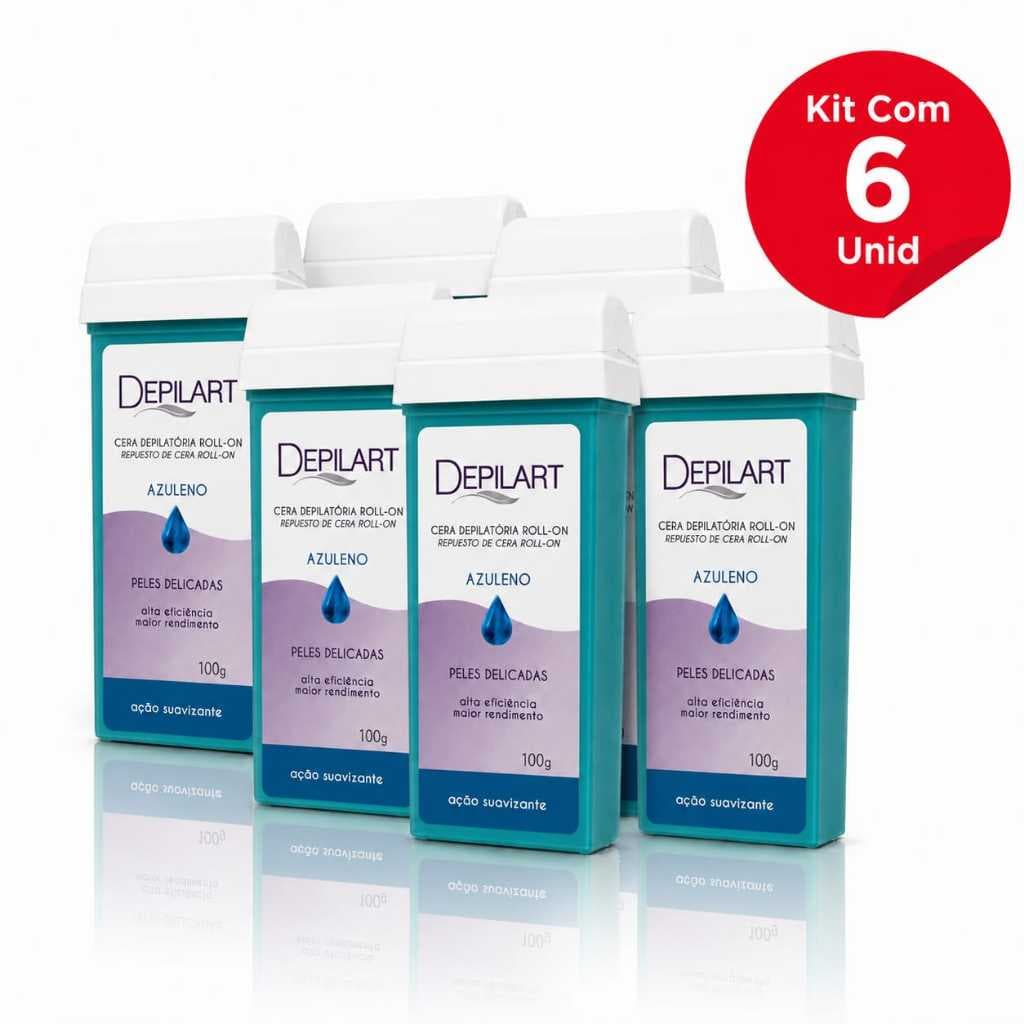 Kit 6un Cera Roll-on Depilart Azuleno 100g – Depilação Fácil, Rápida e Eficiente
