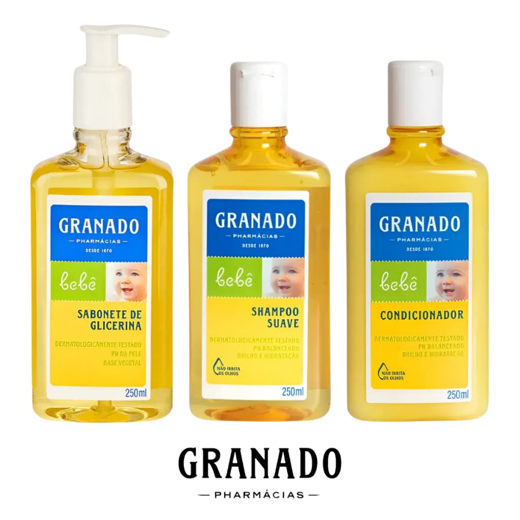 Kit Banho Granado Bebê Glicerina Tradicional – Shampoo + Condicionador + Sabonete Líquido 250ml cada