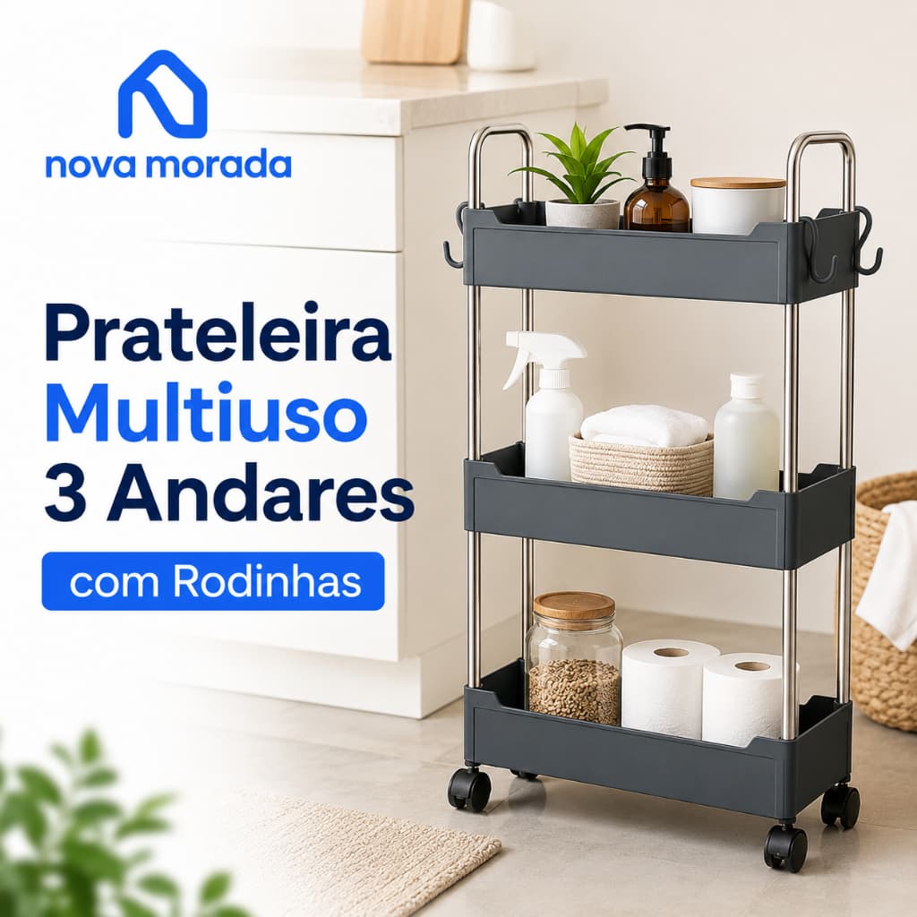 Carrinho Organizador Multiuso 3 Andares Com Rodinhas Prateleira Estreita Cozinha Banheiro 12cm