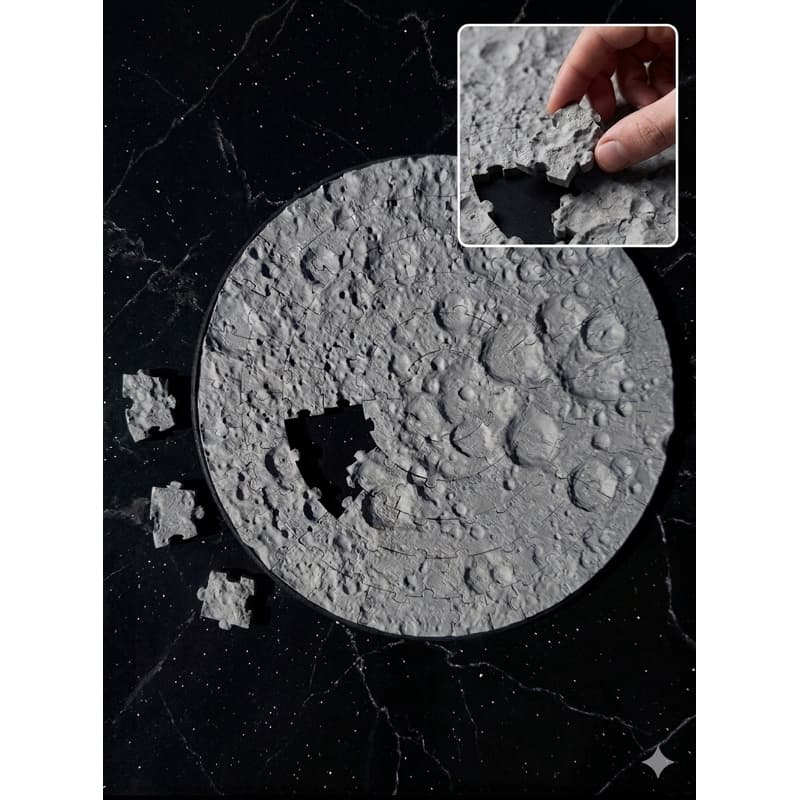 Quebra-Cabeça 3D Lua Cheia Realista Premium - Superfície Lunar em Alto Relevo | Decoração e Presente Criativo