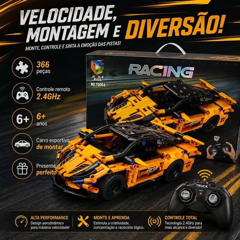 Carro de Corrida Montável com Controle Remoto 2.4GHz – 366 Peças